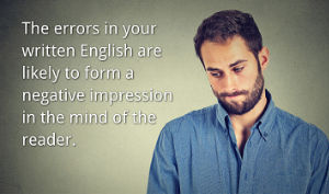 Man embarrassed by making a mistake in written English.