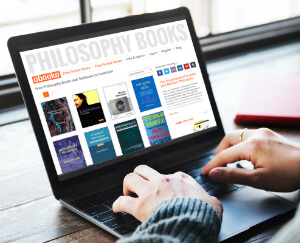 laptop screen displaying philosophy books page on obooko website