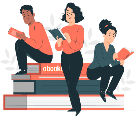 Illustration of three people reading free fiction books